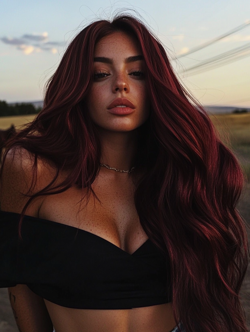 “Rich auburn seamless wefts – 100% human hair”

